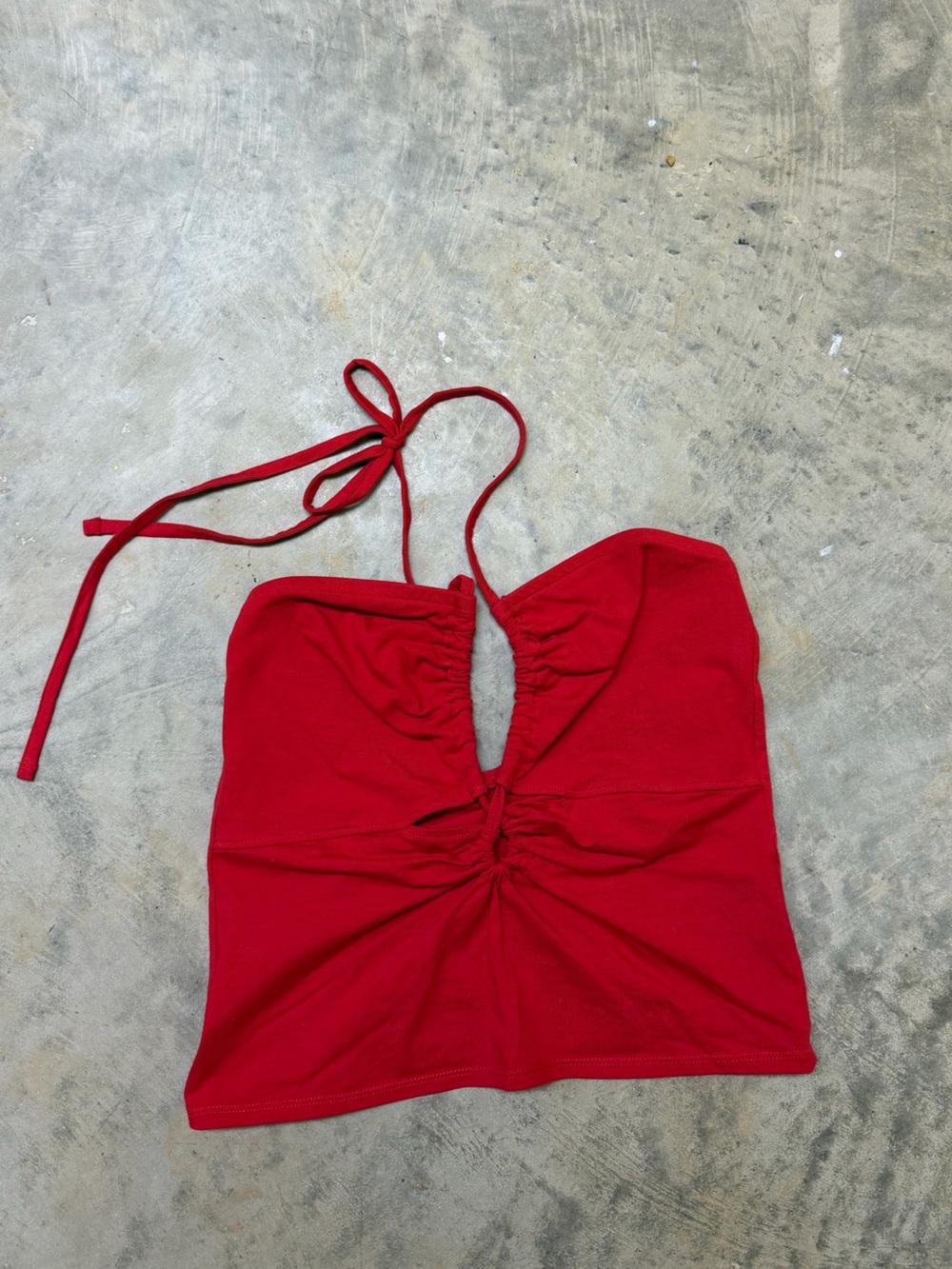 Anthropologie Red Ruched Halter Crop Camisole